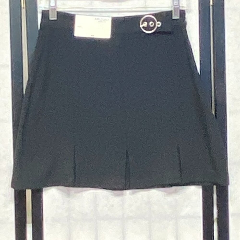 Arizona Jean Co Black A-Line Mini Skirt S Box Pleat Self-Belt Side Zip NWT - Picture 1 of 11